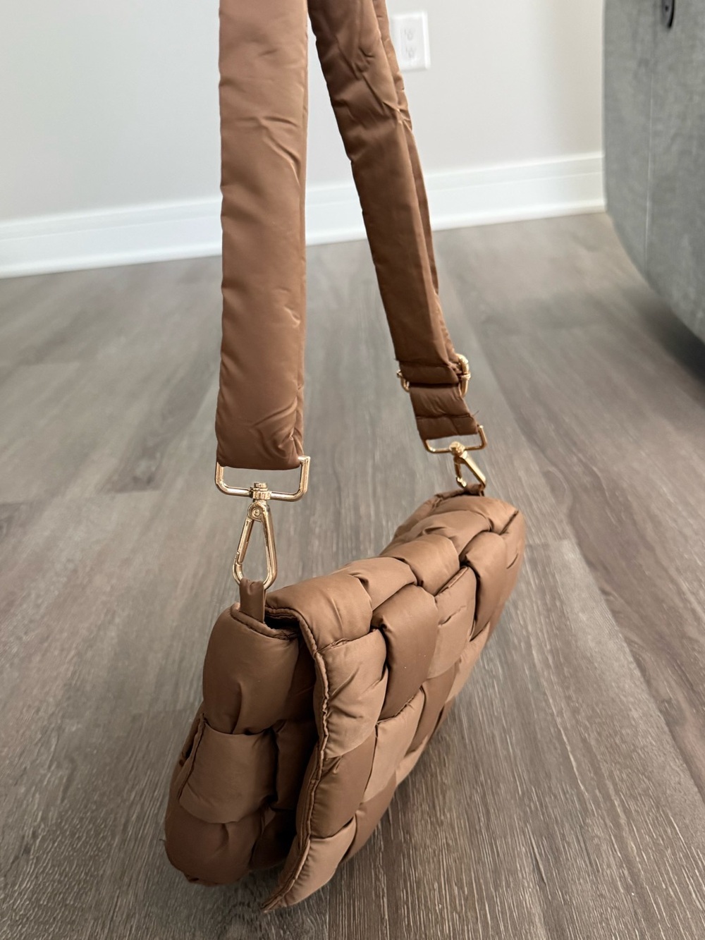 Quilted Puffer Shoulder Bag - Taupe - Picture 6 of 7